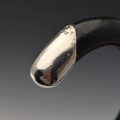 1929年 英国ヴィンテージ 紳士用 曲がりハンドル 純銀装飾 ステッキ 杖 83cm